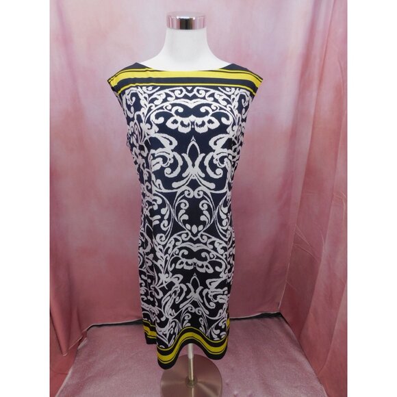 Jessica Howard Size M Woman's Black White Yellow Sleeveless Shift Dress - Picture 2 of 11